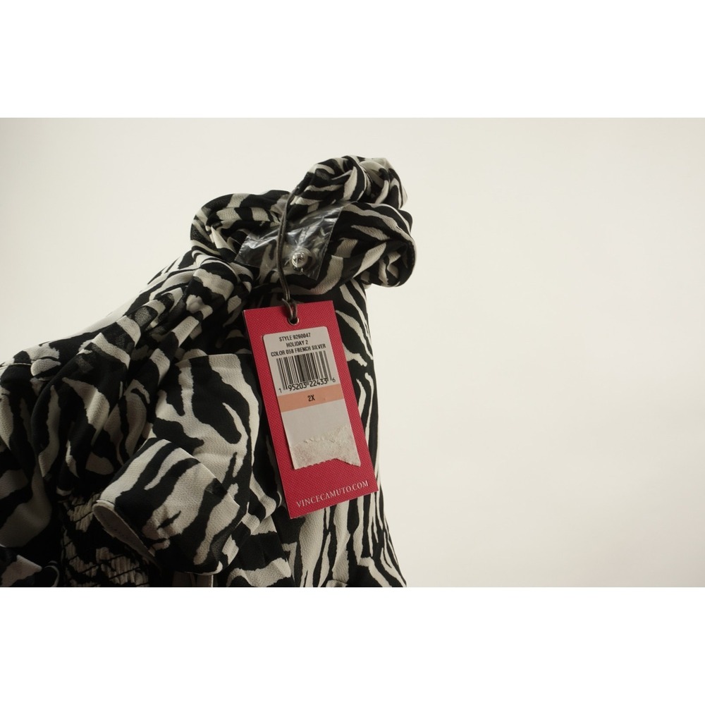 New Halogen Women's 2X Smocked Cuff Zebra Print Chiffon Button Up V-Neck Blouse - Picture 8 of 9